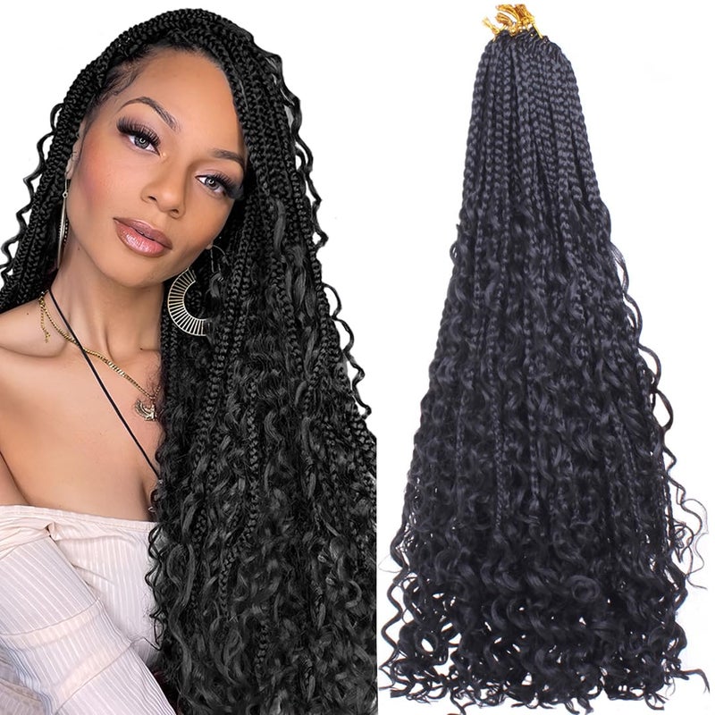 Beverlee 30 Inch Boho Box Braids 8 Packs Goddess Box Braids Crochet Hair with Curly Ends Prelooped Synthetic Long Hair for Black Women